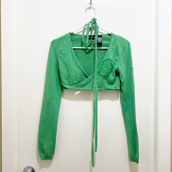 Unique DKNY Terry Knit Long Sleeve Crop Wrap Top S - Picture 2 of 14